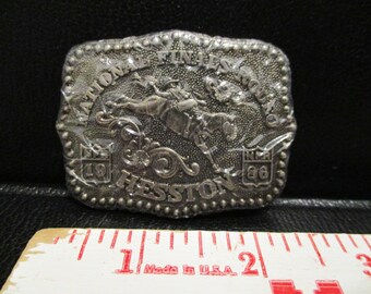 New Hesston 1986 National Finals Rodeo NFR Bronc Riding Limited Miniature Collectors Belt Buckle 4th Ed Anniversary Series Youth Kid Fellows
