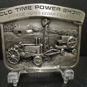 John Deere A B G Tractor & Hit Miss Engine Belt Buckle 1985 Antique Acres Old Time Power and   Steam Show Cedar Falls Iowa Limited Edition