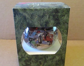 New Holland FORD 901 Tractor & Wagon Xmas Scene 1994 Glass Christmas Collector Ornament 3rd in Series nh Made By Susquehanna Glass Company