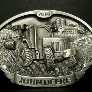 1999 John Deere 7610 Tractor Pewter Belt Buckle Limited Edition 1 of 5000 Made  Farm  Silos Hay Field  Barn JD Collectible