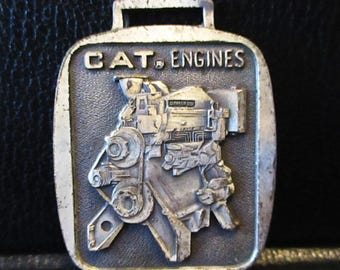 Caterpillar Cat D334 Industrial & Marine Engine Metal Pocket Watch Fob Advertising Promo Construction Heavy Equipment Vintage Collectible