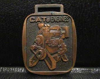 Caterpillar Cat D334 Industrial & Marine Engine Pocket Watch Fob Advertising Promo Brass Construction Heavy Equipment Vintage Collectible
