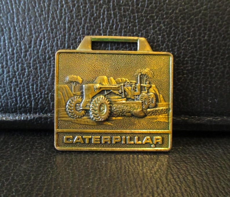 Caterpillar CAT Motor Road Grader Brass Pocket Watch Fob Construction Advertising Promo image 1