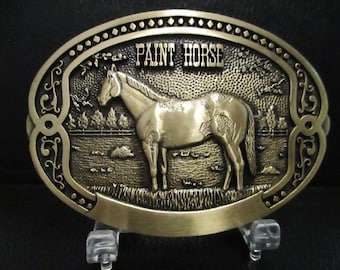 Tony Lama PAINT HORSE Breeder Series Solid Brass Belt Buckle FIRST Edition farm ag collectible show