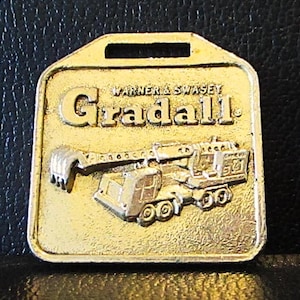 Warner Swasey GRADALL Truck Wheel Excavator Metal Pocket Watch Fob Construction Collectible Advertising Promo Giveaway Gold Colored