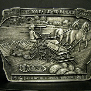 International Harvester 1881 Jones Lever Horse Drawn IH Plano Binder Pewter Belt Buckle Limited Edition 065 Triumph of Mechanical Perfection
