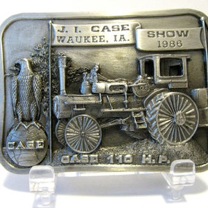 Vintage Case 110hp Steam Engine Tractor & Abe Eagle on World Globe Trademark Logo Belt Buckle 1986 Show Waukee IA