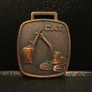Caterpillar Cat Crawler Excavator Brass Pocket Watch Fob Advertising Promo Peoria Illinois Construction Equipment Collectible Bronze Colored