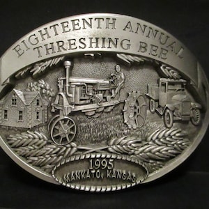 1929 McCormick Deering Regular Tractor, IH MT-12-D Truck & Jewell Stone House Belt Buckle 18th Threshing Bee Mankato Kansas 1995 Limited Ed