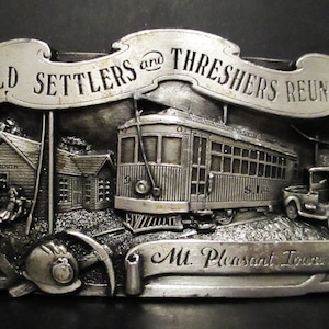 1984 Old Settlers & Threshers Reunion Mt Pleasant Iowa Southern Railway Train Depot Pewter Collector Belt Buckle Limited Edition 215 of 2500