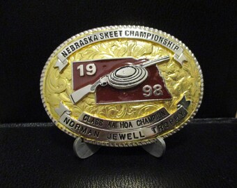 1998 Nebraska Skeet Shoot Championship Class AA HOA Champion Norman Jewell Trophy Award Belt Buckle Clay Trap Shoot Target Rifle Shotgun