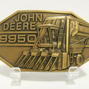 RARE!! John Deere Des Moines Iowa Plant 9950 Cotton Picker Bronze Belt Buckle 1985 Suggestion Award  Deere & Company Collectible jd