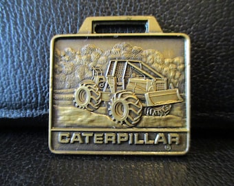 Caterpillar 518 528 Cable Log Skidder Brass Pocket Watch Fob Grapple Logging Advertising Promo Cat Collectible