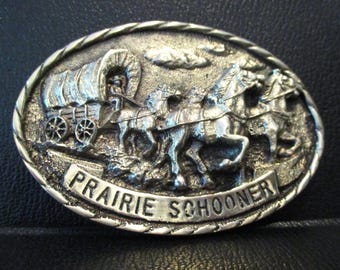Tony Lama Collection PRAIRIE SCHOONER Wagon Wheel Series Belt Buckle FIRST Edition Solid Brass Limited Edition S/N #772 Covered Wagon Horse