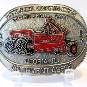 LeTourneau LP Carryall Scraper HCEA Historische Konstruktion Ausstattung Verband 1987 2. Show Convention Gürtelschnalle Peoria Brass & Emaille
