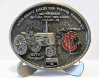 IH International Farmall C Tractor Belt Buckle 1998 Great Lakes Red Power Round Up IHC 50e anniversaire Mid-Michigan Old Gas Tractors Assoc