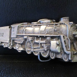 Vintage 1978 Figural Train 1002 Steam Locomotive & Car Pewter Belt Buckle Collectible Mfg. Bergamot Brass Silver Color Railway Railroad  RR
