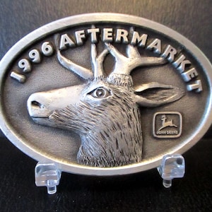 John Deere 1996 Aftermarket Conference & Parts Expo Pewter Belt Buckle Buck Deer Head and 1968 Trademark Logo Limited Ed #140 Spec Cast jd