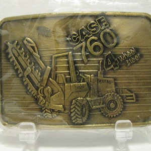 Case 760 4 Wheel Steer Trencher Tractor Backhoe Digger Brass Belt Buckle 1985 Limited Edition Construction Collectible BRAND NEW & SEALED
