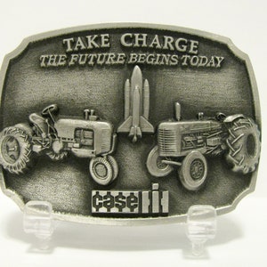 1988 Case JI Parts Trade Fair Take Charge Pewter Belt Buckle VAC, D or LA Tractors Space Shuttle Rocket Limited Gift Edition Serial 1418 cih