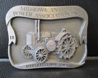 John Deere Model "D" 4 Cylinder Vintage Tractor on Steel Wheels Belt Buckle Mid-Iowa Antique Power Association 6th Show Marshalltown IA 1990