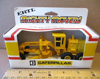 Mighty Movers Ertl Raupe CAT Motor Road Grader 1/64 Spielzeug Lager # 1848 Datiert 1980er Jahre Bau