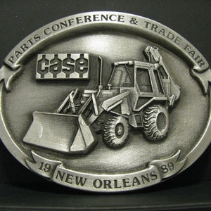 J I Case 580 590 Backhoe Tractor loader Pewter Belt Buckle Commemorating 1989 Parts Conference & Trade Fair New Orleans GIFT EDTN  Spec Cast
