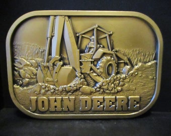 NEW! John Deere Series B  710B  510B  410B  New-Era Backhoe Tractor Loader Solid Brass 1983 Belt Buckle Moline IL jd