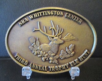Jahrgang NRA Whittington Center 3. dritte jährliche Trophäe Elch Jagd Messing Gürtelschnalle Jagd Wildtiere & Sportler Sammlerstück