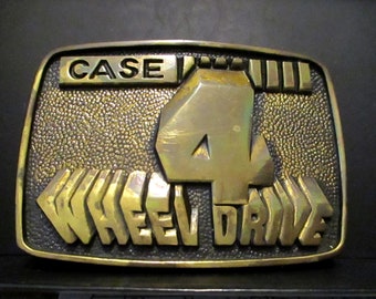 J I Case Tractor 4WD Four Wheel Drive Trademark Logo Solid Brass Belt Buckle 1978 Manufactured by BTS Made in USA Farm Agriculture
