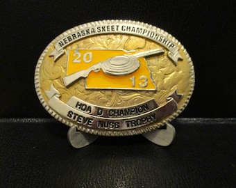 2013 Nebraska Skeet Shoot Championship HOA d Champion Steve Nuss Trophy Award Belt Buckle Clay Trap Shoot Target Rifle Shotgun