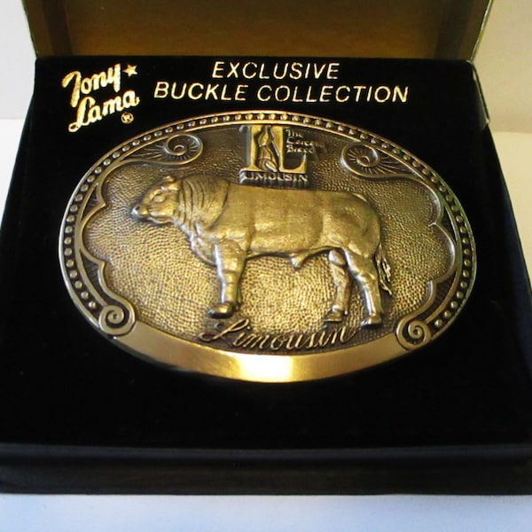 Tony Lama LIMOUSIN Bull Cow Sire Solid Brass Belt Buckle Cattle Breed Series FIRST Edition The Carcus Breed