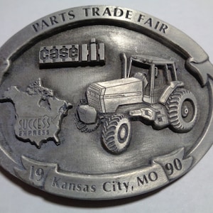 1990 Case IH 7130 Tractor Kansas City Parts Trade Fair Pewter Belt Buckle #685 Limited Edition CIH Logo Trademark Collectible