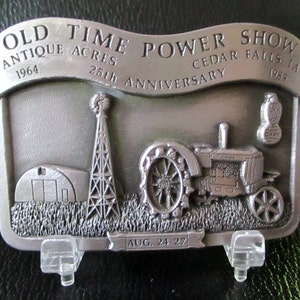 Case SC RC Tractor & Old Abe Eagle Globe Trademark Logo Belt Buckle 1989 Old Time Power Show Antique Acres Cedar Falls Iowa 25th Anniversary