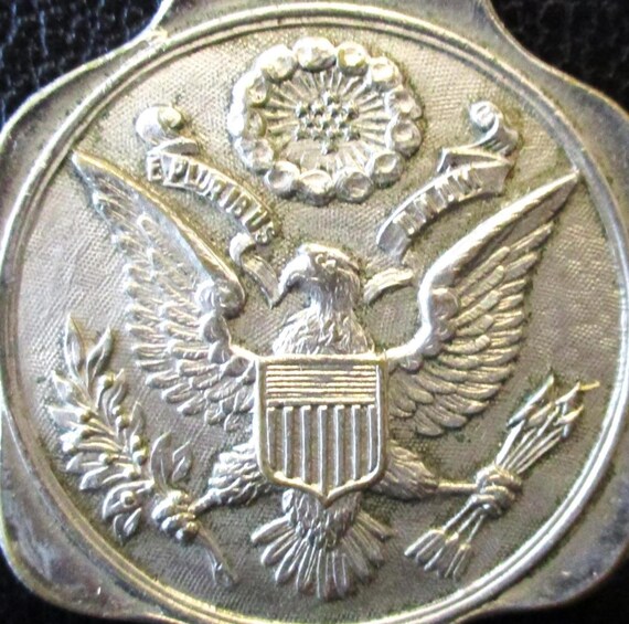 Antique Third National Bank Springfield MASS Blue Enamel Watch Fob Eagle Seal America First Seal of United States of American Compliments  main image 3