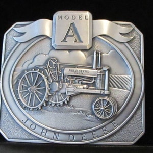 John Deere Belt Buckle 1934-1952 Model A Two-Cylinder Tractor jd 1989 Collectible Silver Plated