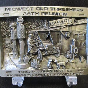 1985 Midwest Old Threshers Belt Buckle 36th Reunion America&#39;s Largest Steam Show Mt Pleasant Iowa  Gas Station Antique Cars Truck Limited Ed