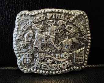 NIP Hesston 1985 National Finals Rodeo NFR Claf Roping Event Belt Buckle Limited Miniature Collector 3rd Ed Anniversary Series Youth Fellows
