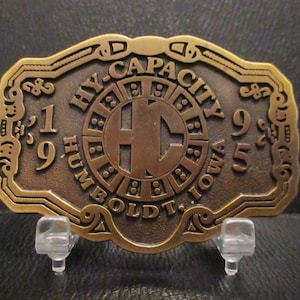Hy-Capacity HC Humbolt Iowa IA 1995 Brass Belt Buckle Limited Edition Implement Dealer Machinery Equipment Parts AG Collectible