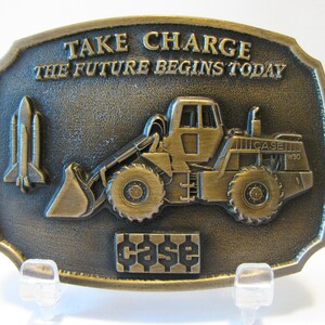J I Case Parts Trade Fair Tale Charge  W30 Wheel Loader Brass Belt Buckle 1988 Manufacturer Spec Cast Road Construction Space Shuttle Rocket