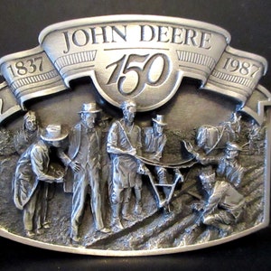 1987 John Deere Horse Drawn Walking Plow Demonstration Grand Detour 150th 150 Anniversary Sesquicentennial Pewter Belt Buckle jd LE