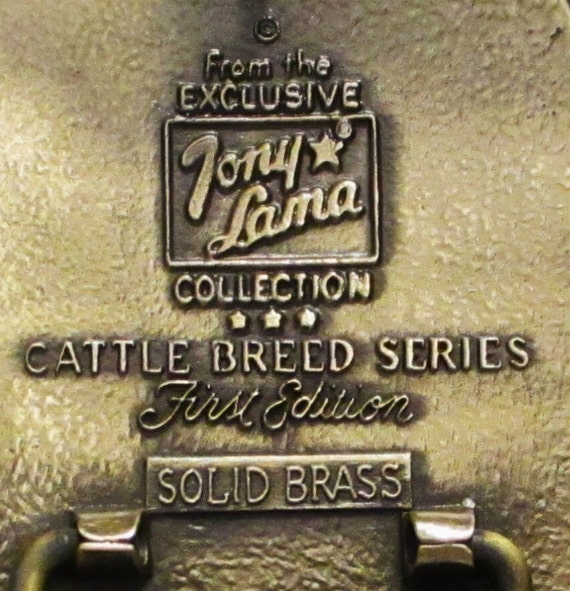 Tony Lama BRANGUS Bull Cow Sire Solid Brass Belt Buckle Cattle Breed Series FIRST Edition International Brangus Breeders Association Logo View 3
