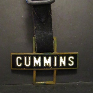 CUMMINS ENGINES Trademark Logo Advertising Promo Brass & Enamel Pocket Watch Fob Mfg MACO Construction Heavy Equipment Vintage Collectible