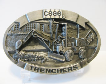 Vintage J I Case Construction 360 Trencher RF300 TL100 Maxi-Sneaker 1988 Pewter Belt Buckle Mining Quarry Road Heavy Equipment Earth Moving