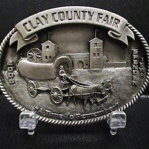 2006 Clay County Fair Spencer Iowa A Time To Remember Belt Buckle Limited Edition Cover Wagon Horses Settler Pioneer Ferris Wheel Buildings