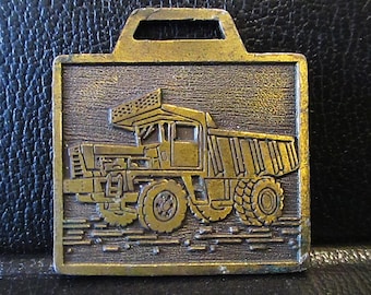CLINE ISCO Hauler Dump Truck & Trademark Logo Pocket Watch Fob Brass Mining Construction Road Work