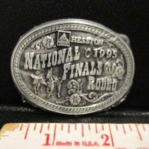 New Hesston 1995 National Finals Rodeo Belt Buckle NFR Calf Steer Roping Limited Miniature Collectors Commemorative Series Youth Kid Award