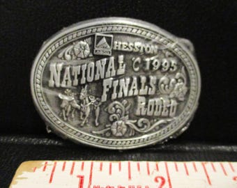 New Hesston 1995 National Finals Rodeo Belt Buckle NFR Calf Steer Roping Limited Miniature Collectors Commemorative Series Youth Kid Award