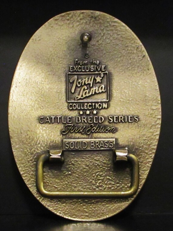 Tony Lama BRANGUS Bull Cow Sire Solid Brass Belt Buckle Cattle Breed Series FIRST Edition International Brangus Breeders Association Logo View 4