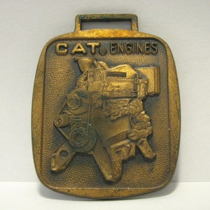 Caterpillar Cat D334 Industrial & Marine Engine Advertising Brass Pocket Watch Fob Construction Heavy Equipment Key Vintage Collectible